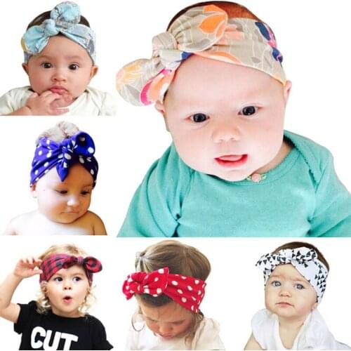 Naturalwell Cotton Rabbit Baby Girls Turban Headband Soft Cotton Bow Hairband Stretch Knot Head Wrap Kids Accessories HB512