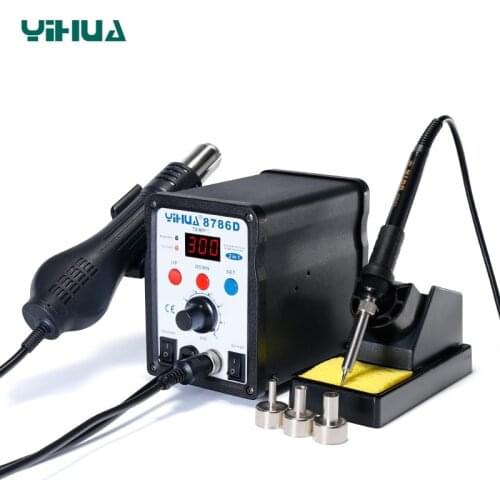 YIHUA 8786D 110V 220V Hot Air Soldering Station Soldering Iron Station Double Panel Circuit LED Rework Station