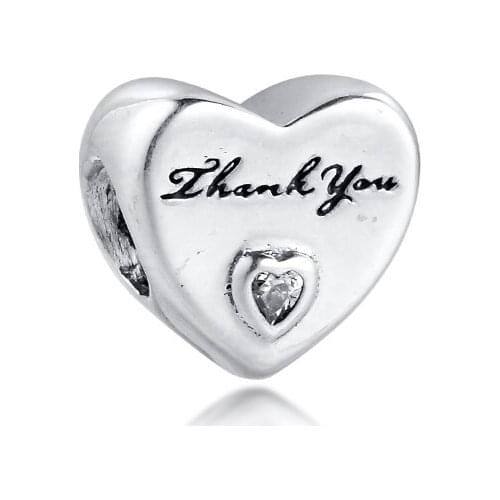 Fits for Pandora Charms Bracelets Thank You Heart Beads 100% 925 Sterling-Silver-Jewelry Free Shipping