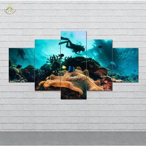 Underwater Scuba World Wall Art Canvas Painting Posters and Prints Decorative Picture Decoration Home For Living Room 5 PIECES