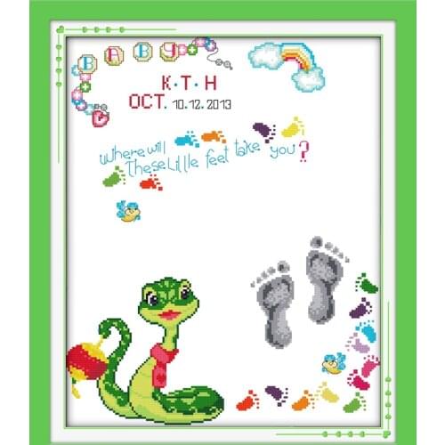 Babys birth record(4) snake 2 cross stitch kit people 18ct 14ct 11ct count print canvas stitches embroidery DIY handmade