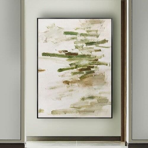 Hand painted wall painting oil painting green abstract modern frameless painting home decor painting bedroom canvas painting