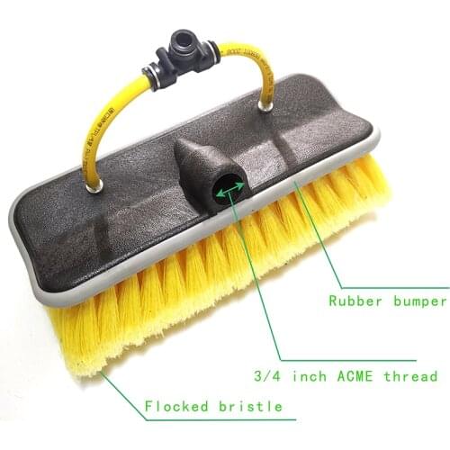 10 Inch Water Fed Brush Sill Brush with Rubber Bumper and Flocked Filament for ACME Thread Pole (No Pole)