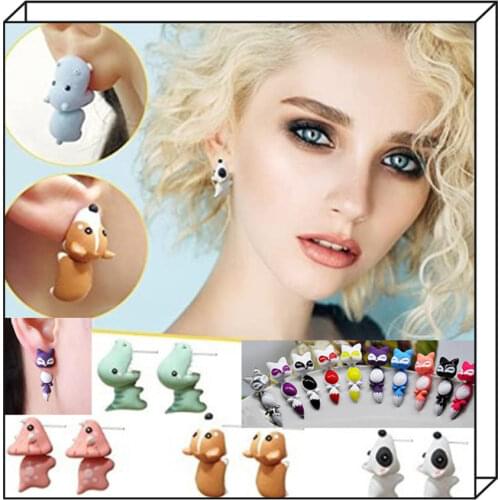 Cute animal bite earring lovely dinosaur studs Mini Corgi dog Hippo shark Cartoon Alloy earrings fun gift for Europe and America