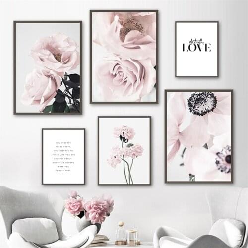 Scandinavian Pink Rose Flower Quote Wall Art Canvas Painting Nordic Posters And Prints Wall Pictures For Living Room Home Decor
