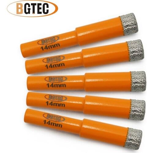BGTEC 5pcs Dia 14mm Dry drilling bits with Round shank Masonry drill core bits Vaccum Brazed Diamond drill bits