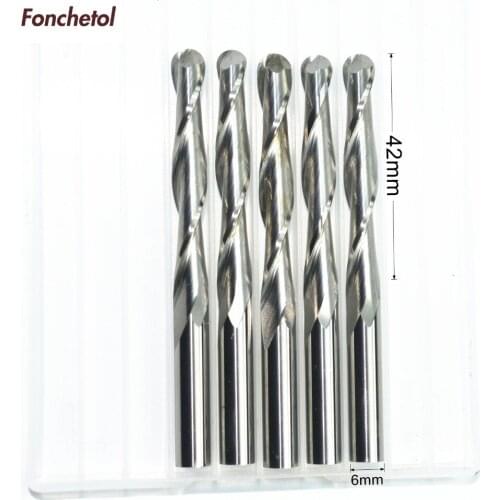 6mm*42mm-5pcs,CNC solid carbide End Mill,tungsten 2 flutes ball nose woodworking router bit,wood tool,Relief Milling Cutter
