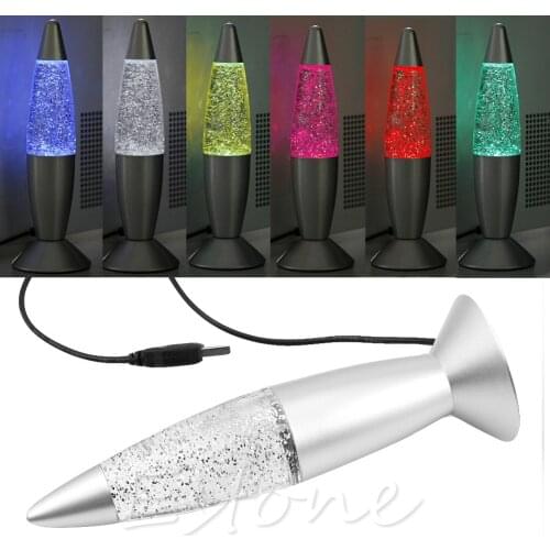 USB MultiColor Changing Lava Lamp LED Glitter Mood Night Light Party Decoration