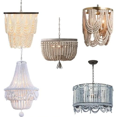 Vintage/retro/white wood chandelier lighting large/wooden/bead chandelier for bedroom/kitchen/kids/living room suspended light