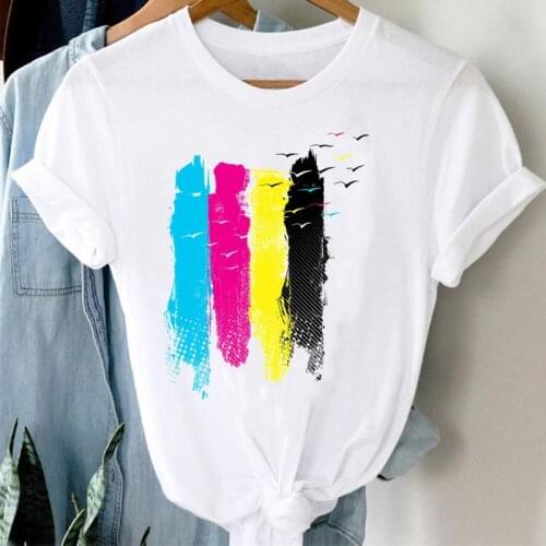 Clothes Striped 90s Style T-shirts Short Sleeve Print Women Cartoon Casual Fashion Graphic Regular Tshirt Top Lady Female Tee