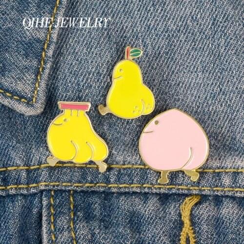 QIHE JEWELRY Mutation fruits enamel pins Grow feet funny cartoon brooches badges Fruit series pins collection Gifts for friends