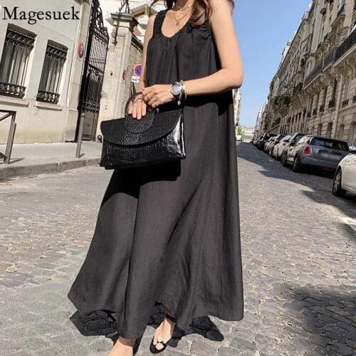 Vintage 2021 Women Summer Vest Dress for Women Casual Loose Waist Maxi Dress O-neck Solid Cotton Sleeveless Dress Vestidos 14999