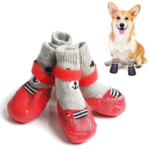 4pcs/set Pet Shoes Winter Warm Dog Socks Waterproof Anti-Slip Rain Snow Boots For Small Large Dogs Cats Puppy Chihuahua Shoes