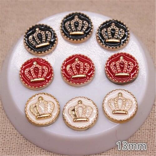 50PCS 13mm White/Black/Red Enamel Crown Golden Plastic Round Flatback Button DIY Decoration Jewelry/Craft Scrapbook Accessories