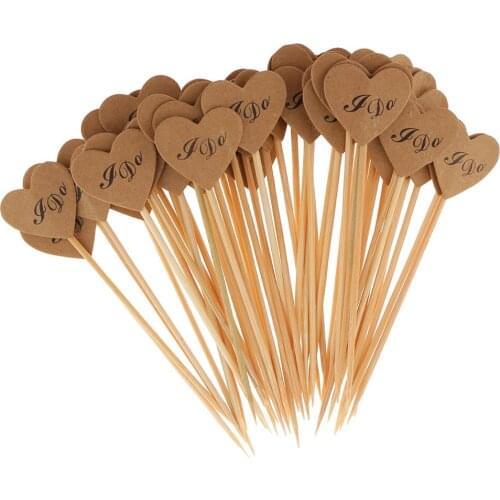 50 Pieces Vintage Kraft Paper Heart Cupcake Topper Food Picks Wedding Decor - I Do 10.5 x 2.5 cm