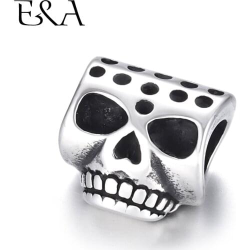 Stainless Steel Beads Skull Spacer Large Hole 6mm Slide Charm Pendant DIY Men Bracelet Making Supplies Handmade Jewelry Findings