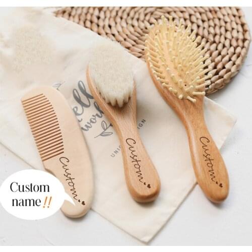 Custome Baby Comb Girl Bathing Comb Baby Care Hair Brush Pure Natural Wool Wood Comb Newborn Massager DIY Gift With Packaging