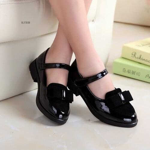 SLYXSH Size 27-37 Childrens Single Shoes Girls Low-heeled Square Bow Princess Dance Shoes Patent Student Performance Shoes