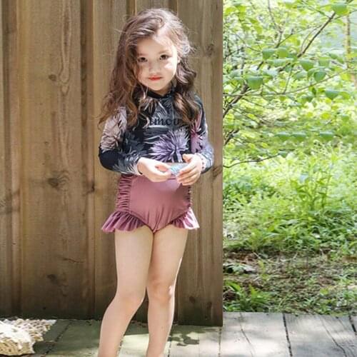 Childrens two piece swimsuit for medium/big lovely girls Korean style Long sleeve High-waisted Sun-proof Fast dry Bathing suit