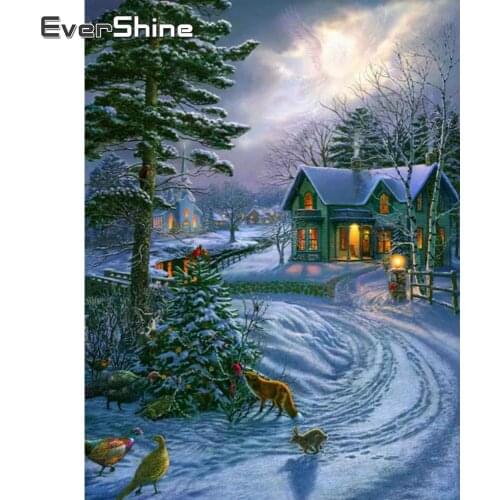 EverShine 5D DIY Diamond Painting Landscape Diamond Embroidery Winter House Full Square Drill Mosaic Art Set Handmade Hobby