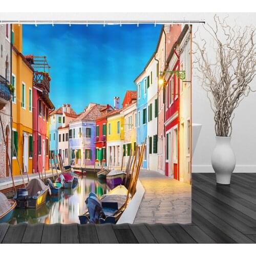 European architecture Cityscape street Shower Curtains Bath Screen Home Decor Polyester Fabric Waterproof Mildew Proof with hook