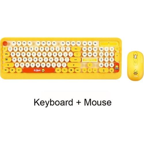 Gaming Office Cute Punk Retro Round Keycap Cartoon Wireless Keyboard Mouse Combos