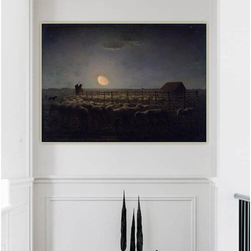 Citon Jean Francois Millet《The Sheepfold, Moonlight》Canvas Art Oil Painting Artwork Picture Wall Decor Backdrop Home Decoration