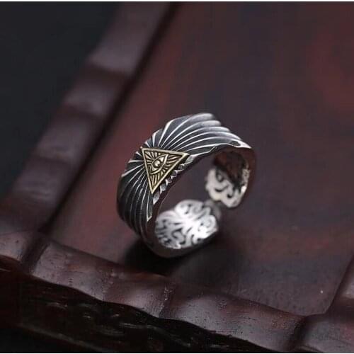New Chiba Thai Silver Mens Ring Trend Retro Handmade All-knowing Men and Women Gods Eye Open Ring Ring Trend