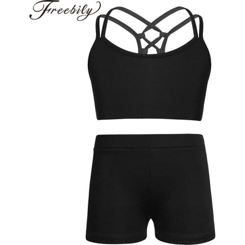 Kids Girls Spaghetti Straps Ballet Leotard Crop Top and Shorts Activewear Set for Ballet Dance Stage Performance Workout Clothes
