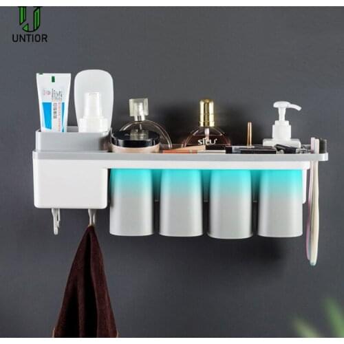 UNTIOR Magnetic Toothbrush Holder Set Wall Mounted Bathroom Storage Organizer Mulitfunction Bathroom Accessories Set Towel Rack