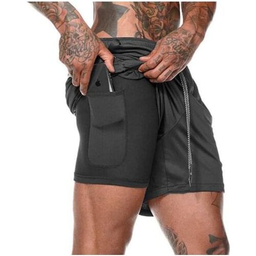 Double layer Jogger Shorts Men 2 in 1 Short Pants Gyms Fitness Built-in pocket Bermuda Quick Dry Beach Shorts Male Sweatpants