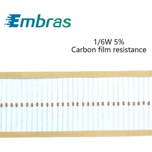 100Pcs 1/6W Carbon Film Set Of Resistor 0R-22M 5% Tolerance 750R 1K 2.2K 3K 4.7K 7.5K 10K 27K 51K 10 Ohm Electronics Resistance