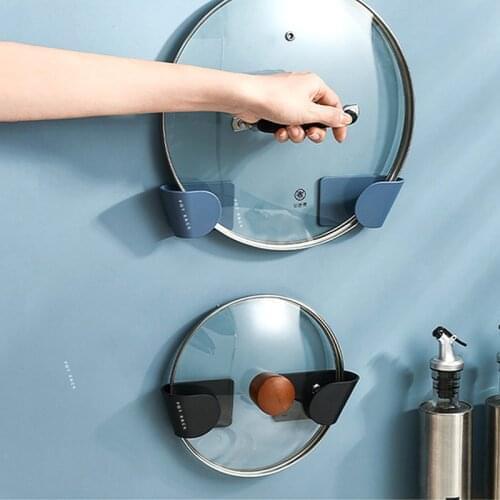 1Pair Pot Lid Holder Wall-Mounted Hanging Holder for Pan Pot Cover Rack Kitchen Organizer Plastic Kitchen Hanging Storage Rack