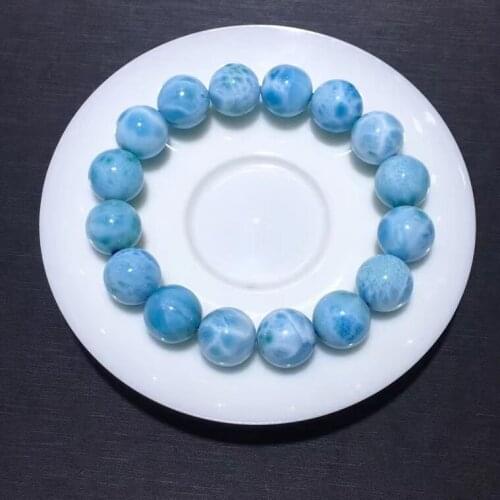 Natural Blue Larimar Gemstone Round Beads Bracelet 12.4mm Water Pattern Larimar Women Men Genuine AAAAAA