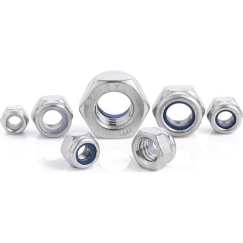 Nylon Lock Nut 304 Stainless Steel Hex Hexagon Locknut M2 M2.5 M3 M4 M5 M6 M8 M10 M12 M14 M16 M20 M24 Nylon Nut DIN985