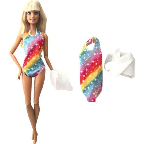 NK 1 PCS Fashion Bikini Colorful Swimsuit Rainbow Swimwear for Barbie Doll Clothes Accessories Dressing Up Kids Toy 72D 7X
