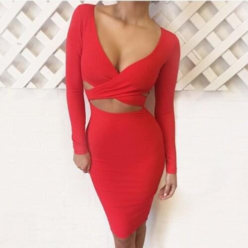 New Arrive Blue Black White Long Sleeve Elastic Cotton Winter Elegant Party Dresses Sexy Midi Pencil Club Bandage Bodycon Dress