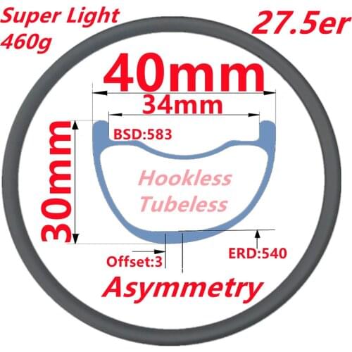 Factory Super Light 27.5ER/650B MTB Carbon Rims Hookless Wheel Rim Mountain Bicycle Disc Carbon Rim Brake Asymmetric Carbon Rim