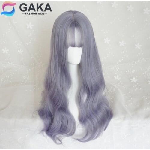 GAKA Personality Harajuku Fashion Women Synthetic Wig with Air Bangs Fluffy Golden Big Wavy Full Blonde Headgear