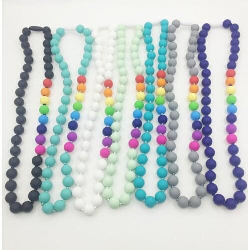 Food grade Silicone Teething Necklace with rainbow beads baby chew necklace Nursing necklace