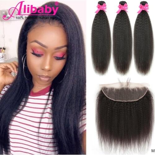 Kinky Straight Bundles Yaki Human Hair Bundles With Frontal Alibaby Hair Stor 2 3 4 Bundles With Frontal Brazilian Human Hair