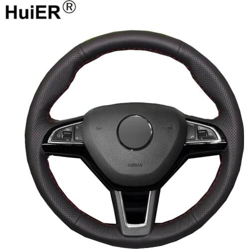Hand Sewing Car Steering Wheel Cover For Skoda Citigo 2013-2019 Fabia 2013-2019 Karoq 2017-2019 Yeti 2014-2019 Octavia 2013-2019