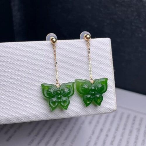 SHILOVEM 18k yellow gold Natural green Jasper earrings classic fine Jewelry women party Christmas gift 13*15mm myme13158821by