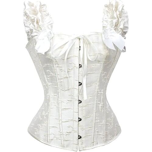 Sexy Women Overbust Corset White Black Bustier Top Steel Bone Waist Trainer Bride Abdomen Body Shaping and Slimming Clothing