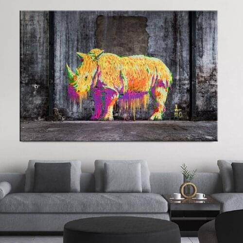 Modern Animal Rhinoceros Graffiti Posters and Prints Wall Art Canvas Painting Decorative Painting for Living Room Home Decor