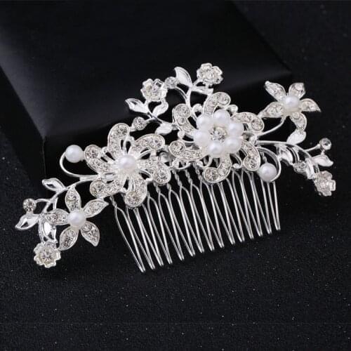 Wedding Elegant Five-Petal Crystal Hair Ornaments Flashing Crystal Pearl Bride Hair Comb Bridal Hair Accessories Jewelry
