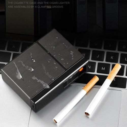 USB Rechargeable Smoking Cigarettes Box Portable Cigarette Box With Lighters Windproof Holder Lighter Gift Hogard