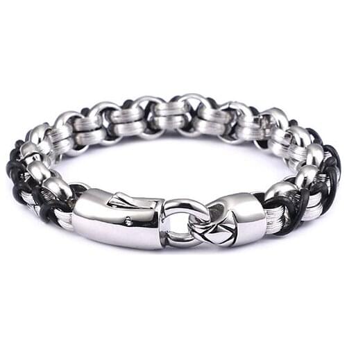 High Quality 316 Stainless Steel Link Chain Bracelets Men 21.5cm Vintage Chain & Leather Mixed Style Bracelets Jewelry