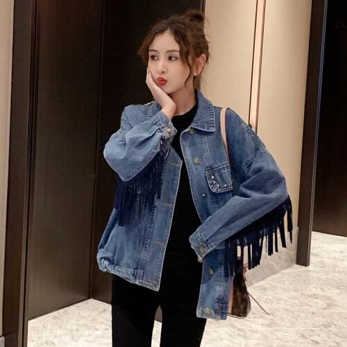 Denim Jacket 2021 Autumn New Style Korean Floral Embroidery Tassel Long-sleeved Womens Loose Casual