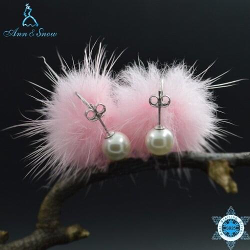 Ann & Snow 925 Sterling Silver Elegant Beauty 8mm Round White Pearl Velvet Stud Earrings Women Engagement Jewelry Brincos